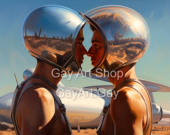 Gays in Space  -- Film Noir Hot Gay Art Series -- Oil Painting Style Reproductions on Canvas (READY TO HANG)