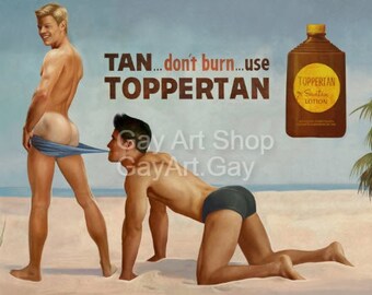 Gay Vintage Beach Print *READY TO HANG* painting repro ad parody art