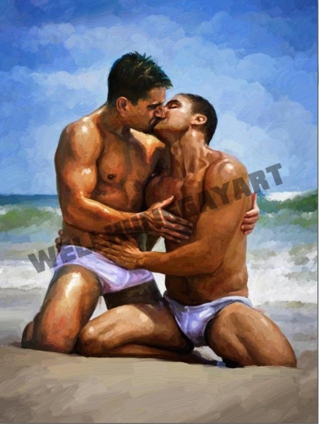 Hot Gay Beach Print READY 2 HANG Painting Repro Canvas - Etsy New Zealand