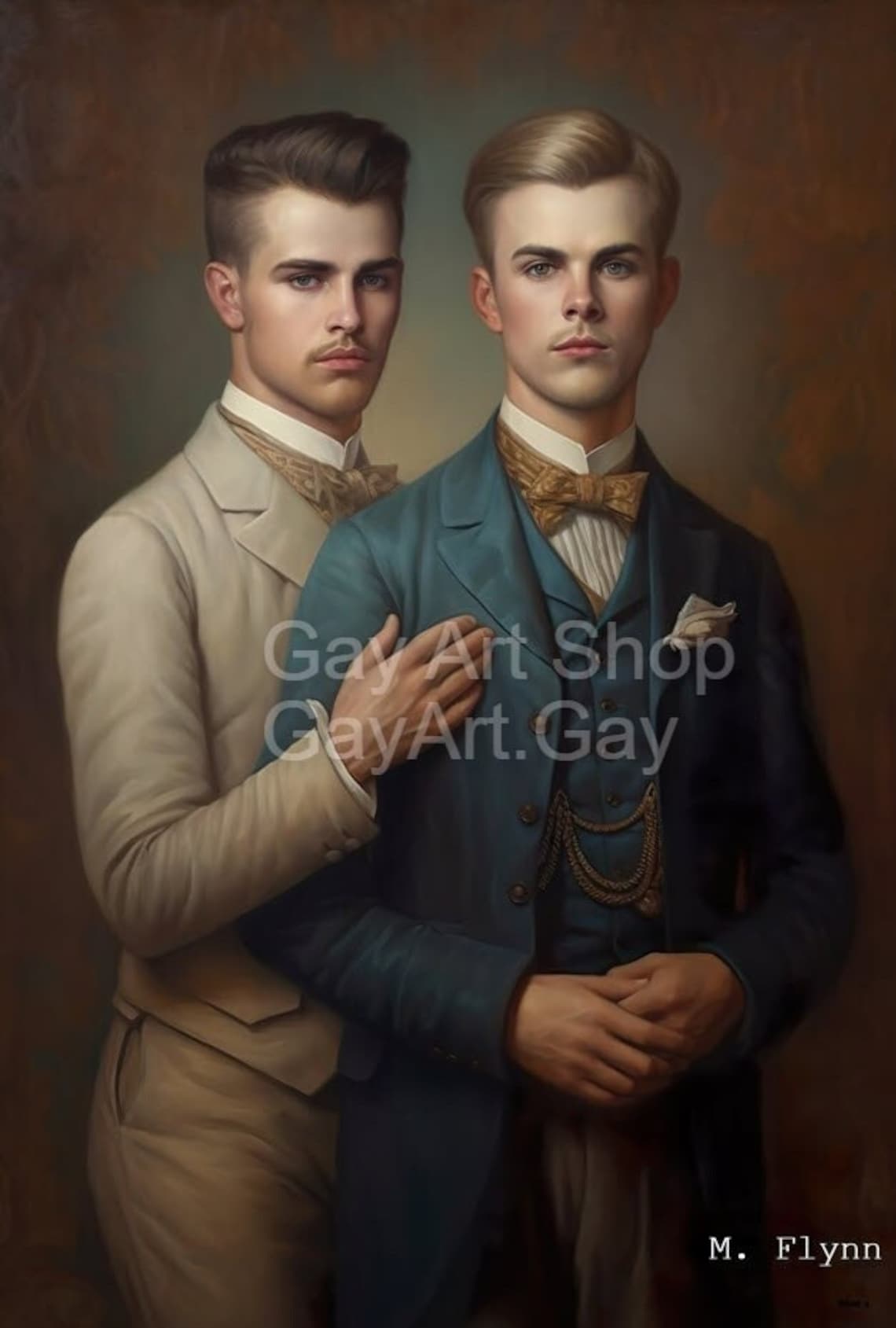 1800s Gay Gentlemen Couples Pop Surrealism Gay Art Portraits Series Oil