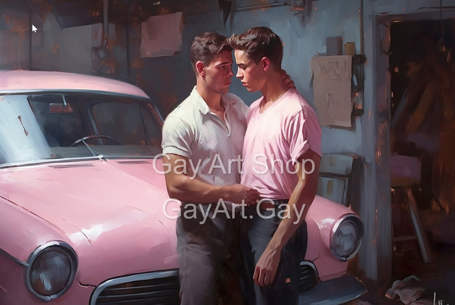 1950s Garage Gays Retro Vintage Gay Artwork Series Oil Painting Style