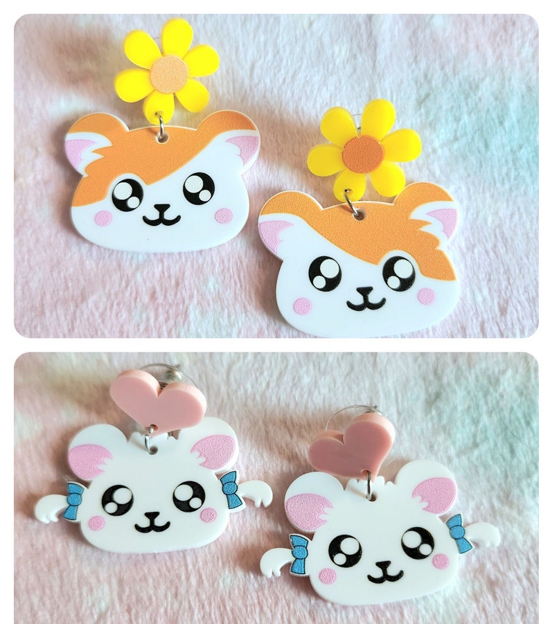 Hamtaro Inspired Acrylic Earrings image 1