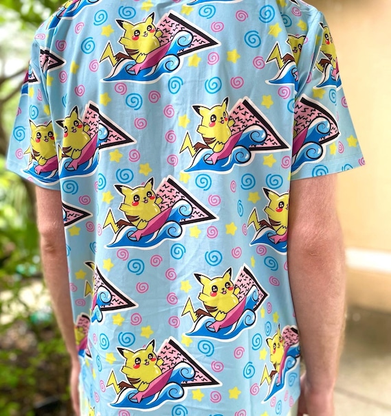 Surfing Pikachu Hawaiian Islander Vaporwave 80s Patterned Button