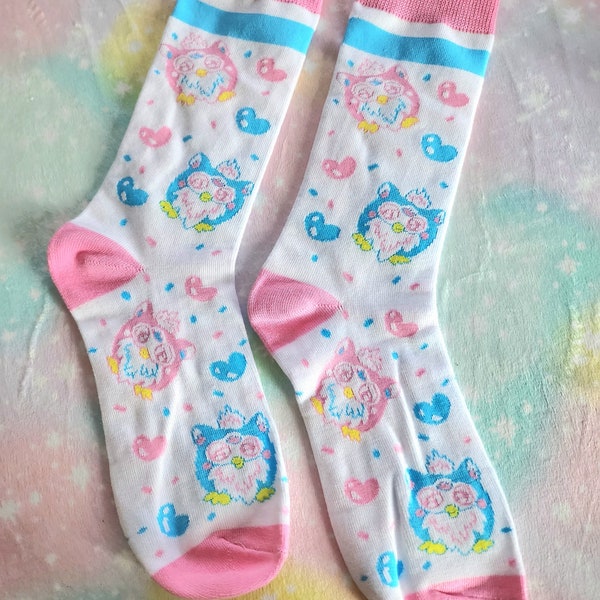 Pink Blue Furby Knit Socks