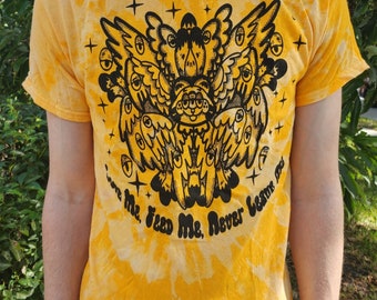 Lasagna Cat "Love Me Feed Me Never Leave Me” Biblically Accurate Angel Orange Washed Original Design T-Shirt