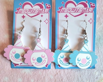 Pink or Blue Clown Acrylic Earrings