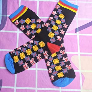 Pump it Up Black Arcade Dance Gamer Inspired Knit Socks