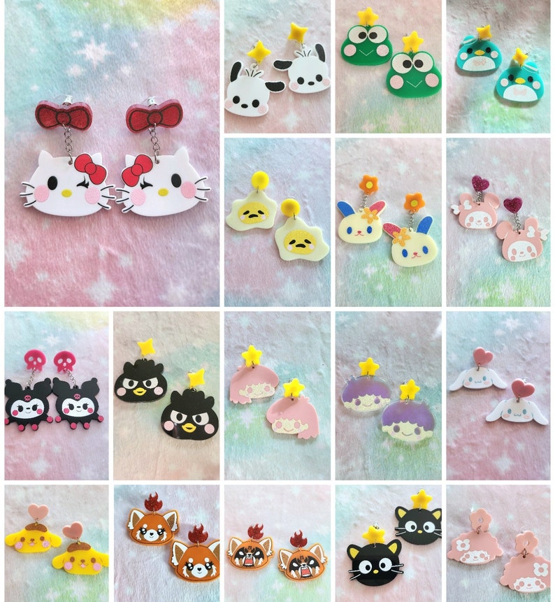 Cutie Kawaii Character Japanese Inspired Acrylic Earrings image 1