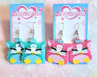 Pink or Blue Furby Inspired Acrylic Earrings