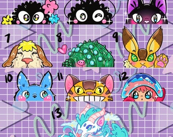 Earthly Anime Creature Cuties Vinyl Decal Peeker Stickers