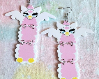 Long Angel Furby Acrylic Earrings