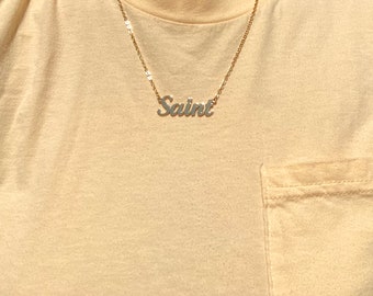 Saint necklace, saint word necklace, saint name necklace, saint gold necklace, coquette necklace, coquette jewelry, angel number necklace