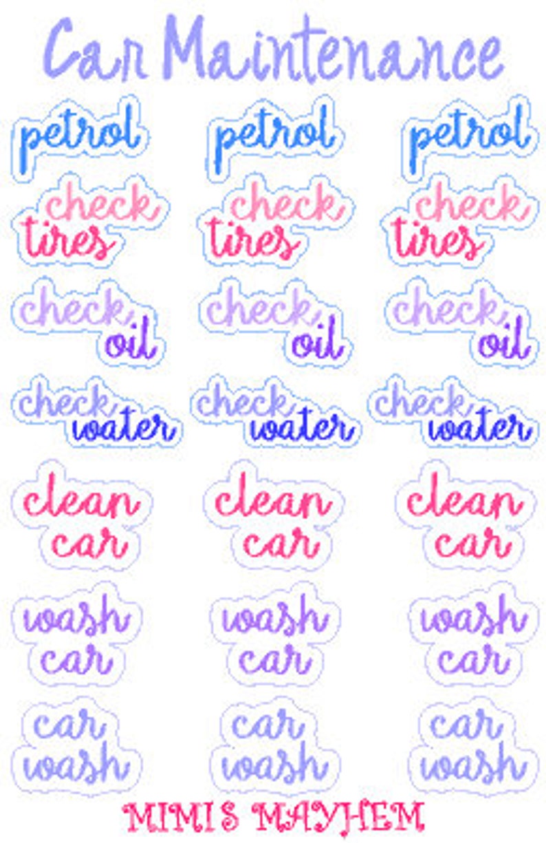 Car Maintenance // Happy Planner // Erin Condren // Personal // Stickers image 1