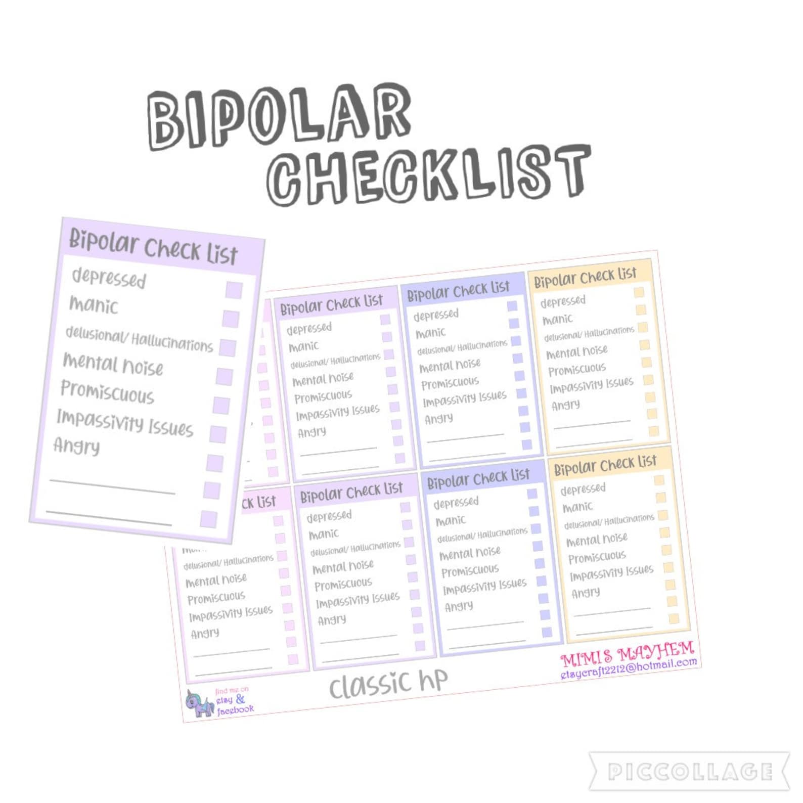 Bipolar Checklist // Mental Health Awareness // Diary // | Etsy
