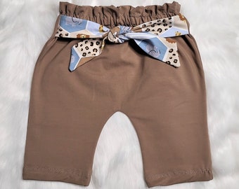 Baby Paperbag Pants Size 62 / 68 Brown African Animals Beige Grey Giraffe, Elephant, Tiger, Zebra