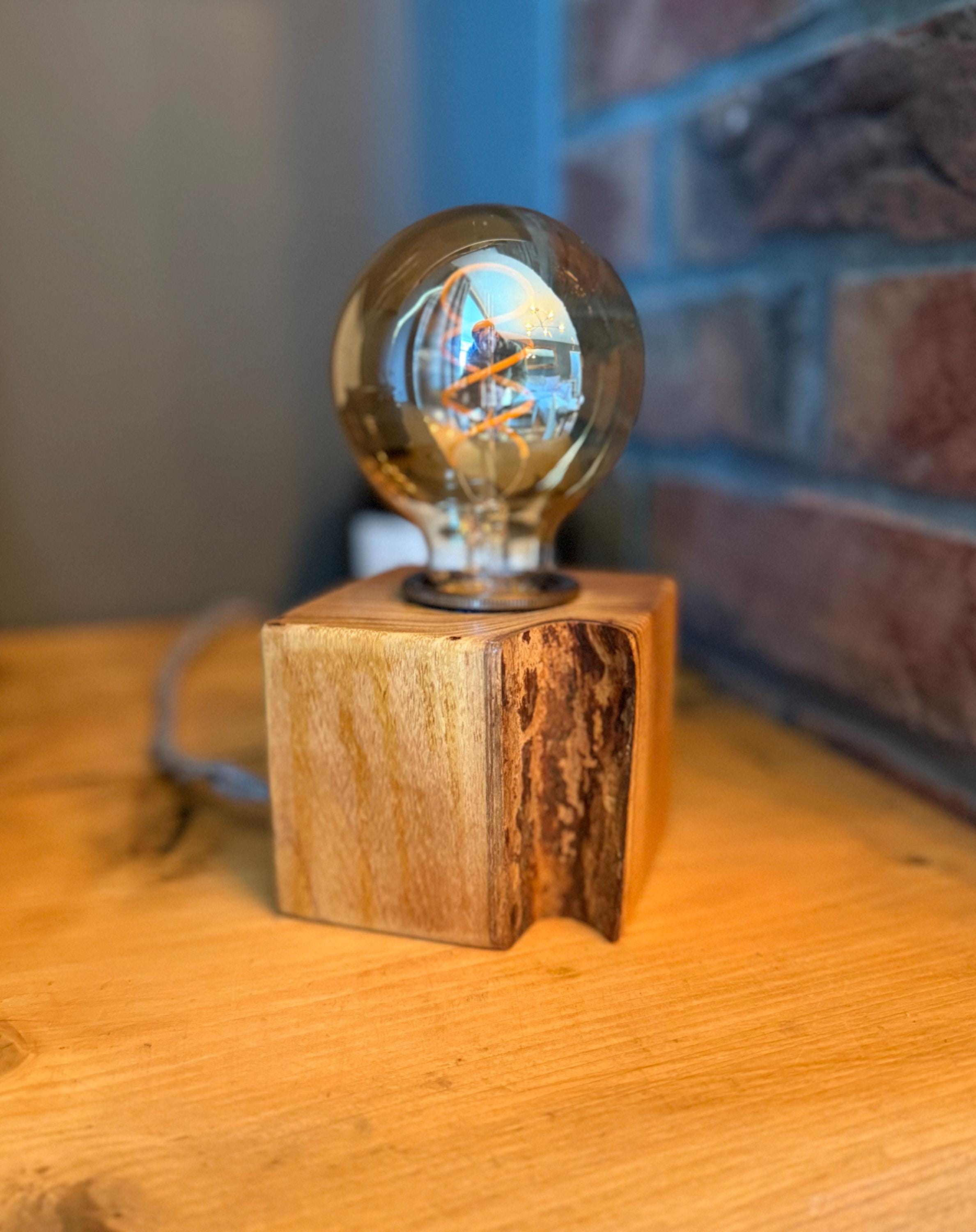 Reclaimed Acacia wood lamp & vintage style bulb