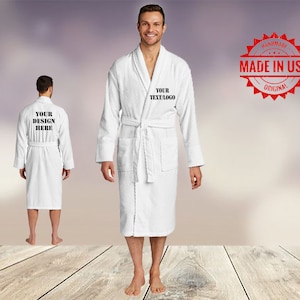 Custom Checkered Terry Shawl Collar Robe /Personalized Robe Custom Embroidered / Custom Wedding Gift/ Unisex Night Robe/ Spa Bath Robe