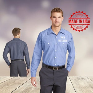 Custom Long Sleeve Striped Industrial Work Shirt / Work Shirt /  Work Shirt /  Embroidered Shop Shirt / Logo Work Shirt / Mechanic Shirt