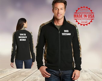 Custom Embroidered Camouflage Microfleece Full-Zip Jacket Unisex/ Matching Jackets/ Camping Clothing/ Custom Logo/ Custom Embroidery/