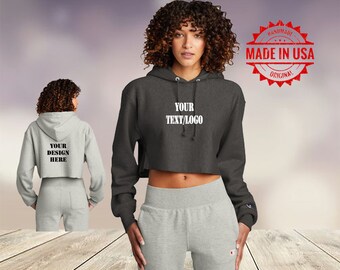 Custom Women’s Reverse Weave Cropped Cut-Off Hooded Sweatshirt / Custom Cropped Hoodie / Womens Hoodie / Custom Ladies Gift / Gym Hoodie