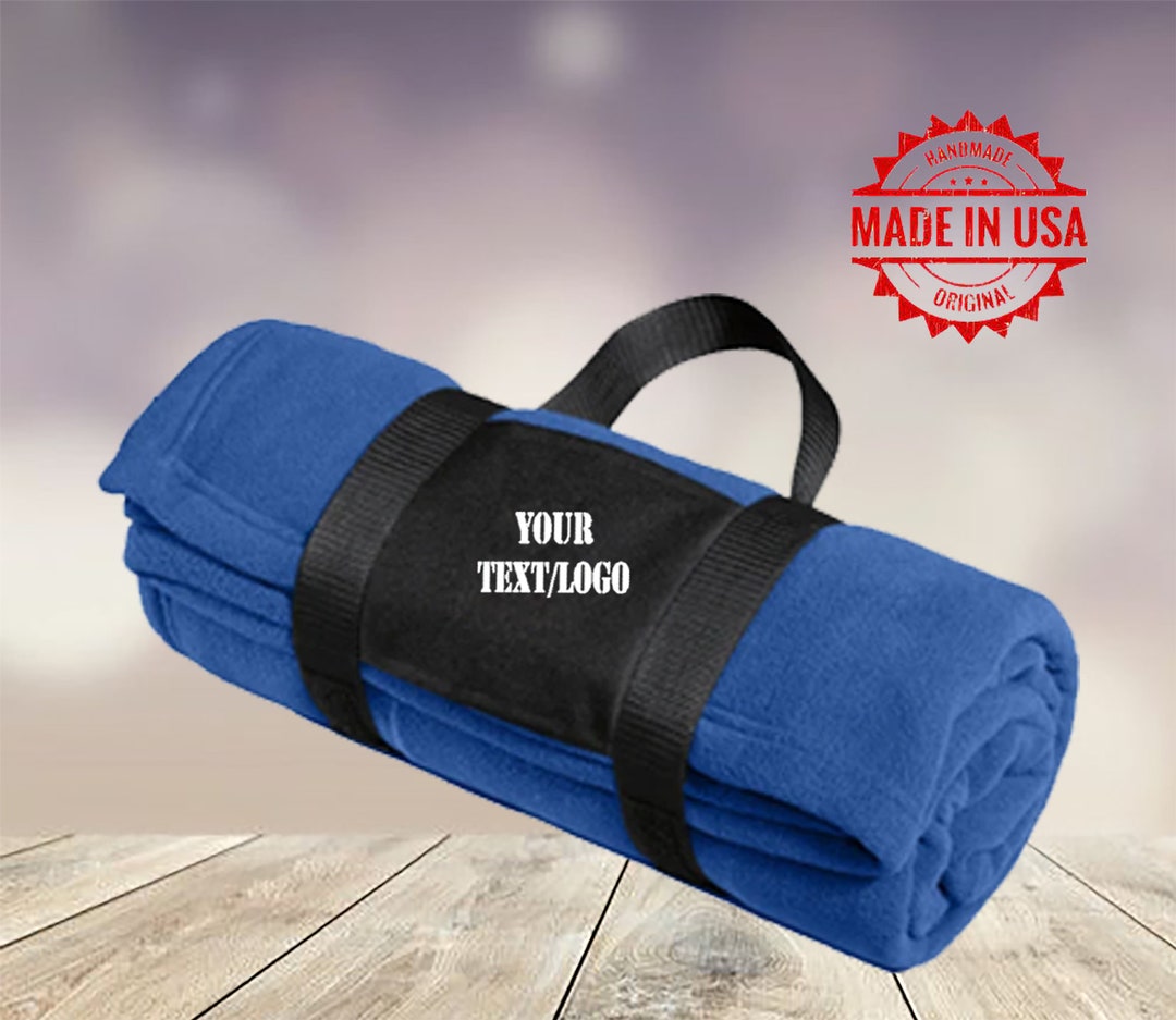 Custom Fleece Blanket With Carrying Strap Add Your Logotext