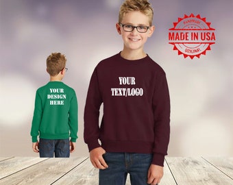Custom Youth Sweatshirt, Custom Youth Sweatshirt, Personalized Crewneck Sweatshirt, Custom Text On Youth Sweater, Your Logo Sweatshirt