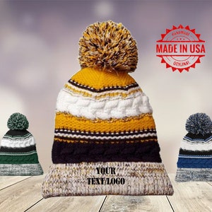 Custom Embroidered Pom Pom Team Beanie/ Woman&#39;s Gift/Mother&#39;s day Gift/ Embroidered Beanie/ Personalized Gift/ Custom Logo/ Winter Beanie