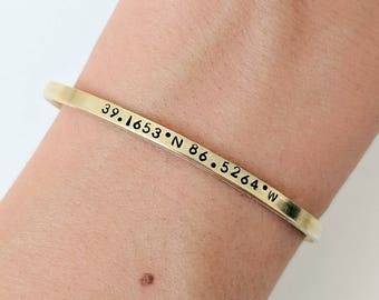 Dainty Coordinate Bracelet // Gold Brass Coordinate Cuff + Custom Coordinates + Friendship Bracelets + Best Friend Bracelet + Gift for her