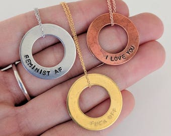 Personalized Necklace // Custom Washer Necklace + Feminist Jewelry + Friendship Necklaces + Best Friend Jewelry + Gifts for her + Bridesmaid