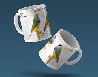 Mug Gouldian finch - show standards - mutation poster - colorful birds - morning coffee mug