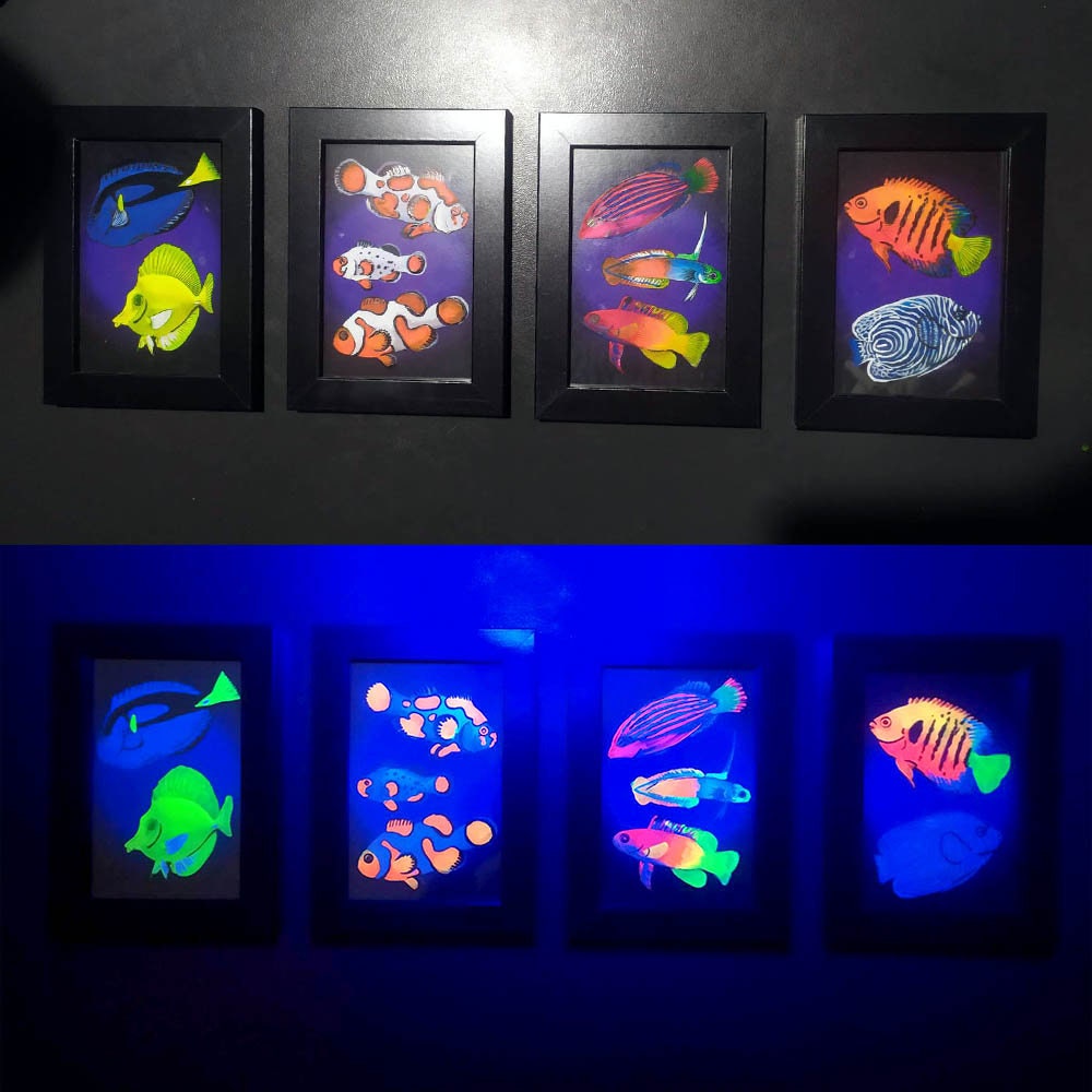 蛍光マリンサンゴ魚リーフタンク水族館デジタル絵画 4 枚セット