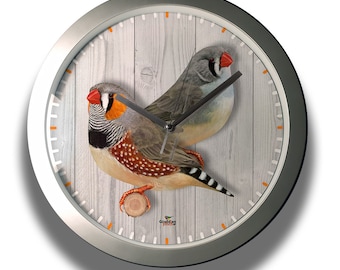 Zebra finch mutations silver Wall Clock with modern design.