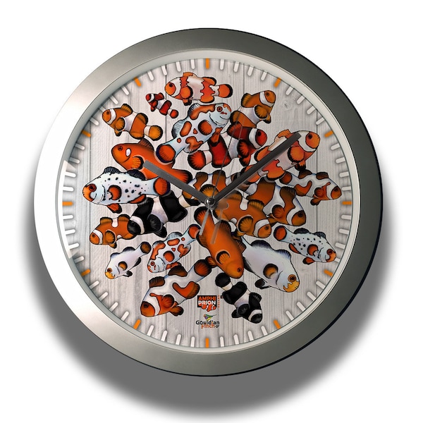 Clownfish-Anemonefish pattern mutations & breeds silver Wall Clock with modern design.