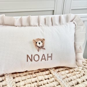 Gingham Baby Crib Bedding Set: Personalized Organic Cotton Teddy Bear Cushion