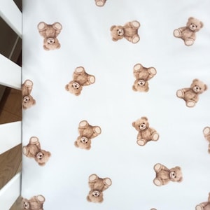 Teddy Bear Crib Sheet: Handmade Cotton Poplin Fitted Sheet