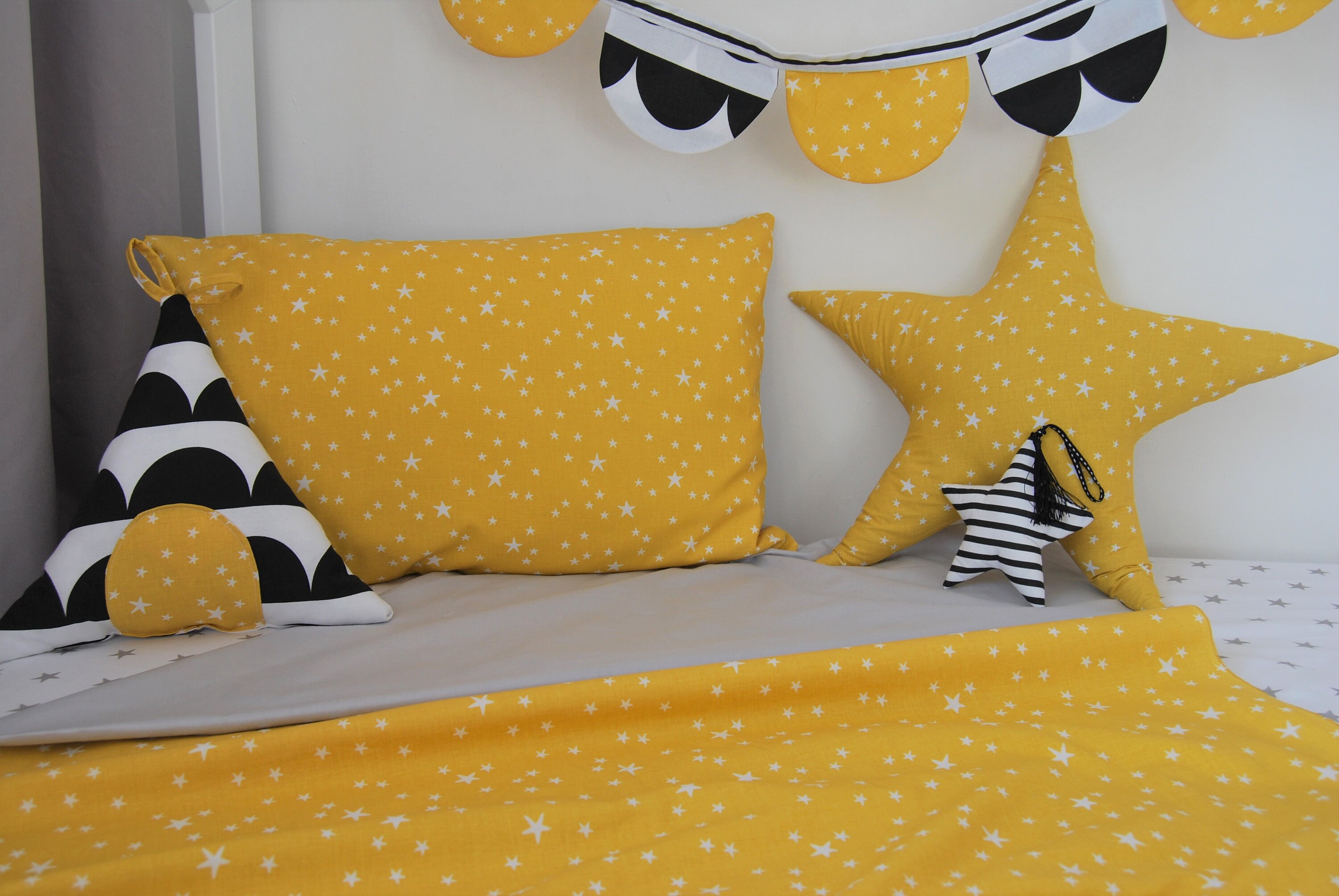 Bed Set Mustard Grey Duvetpillow Etsy