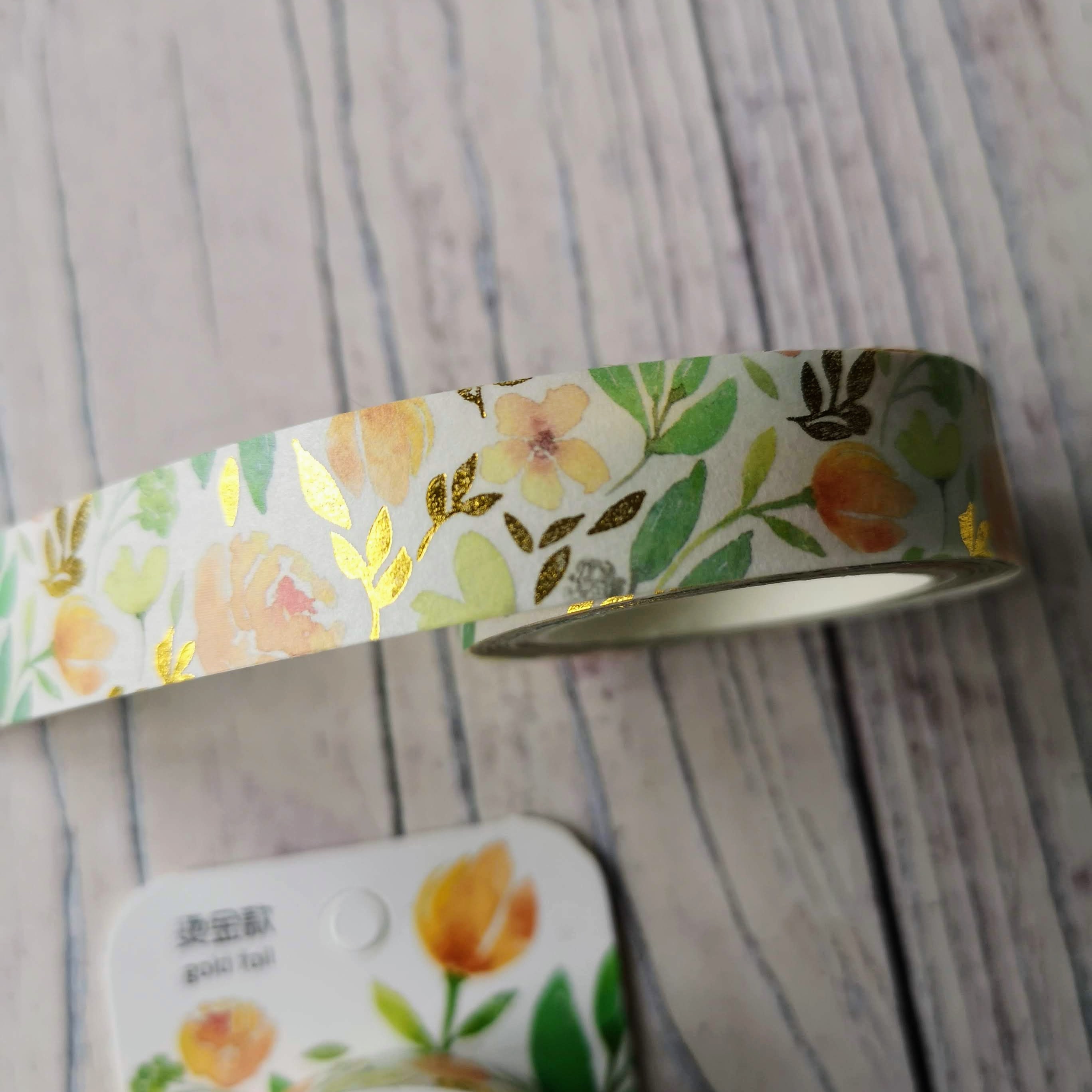 Orange Flower Gold Foil Washi Tape