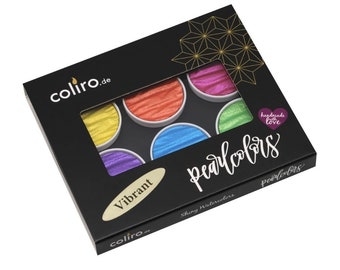 Vibrant Coliro Pearlcolors Set of Six, watercolour paints, calligraphy inks