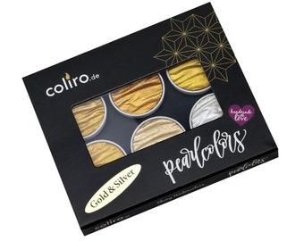 Gold & Silver Coliro Pearlcolors Set of Six, metallic calligraphy ink, watercolour paints