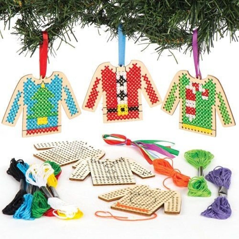 Christmas Jumper Cross Stitch Kit, Xmas tree decoration kit, craft kit stocking filler image 3