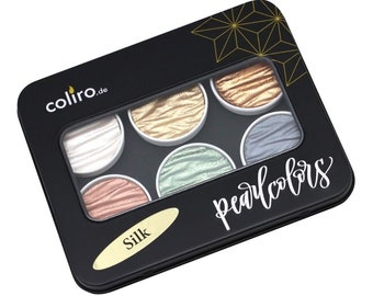 Silk Coliro Pearlcolors Set of Six, metallic calligraphy inks, watercolour paints