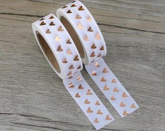 Rose gold heart washi tape, bullet journal accessories, planner decoration, copper scrapbooking tape, planner stickers, decorative tape