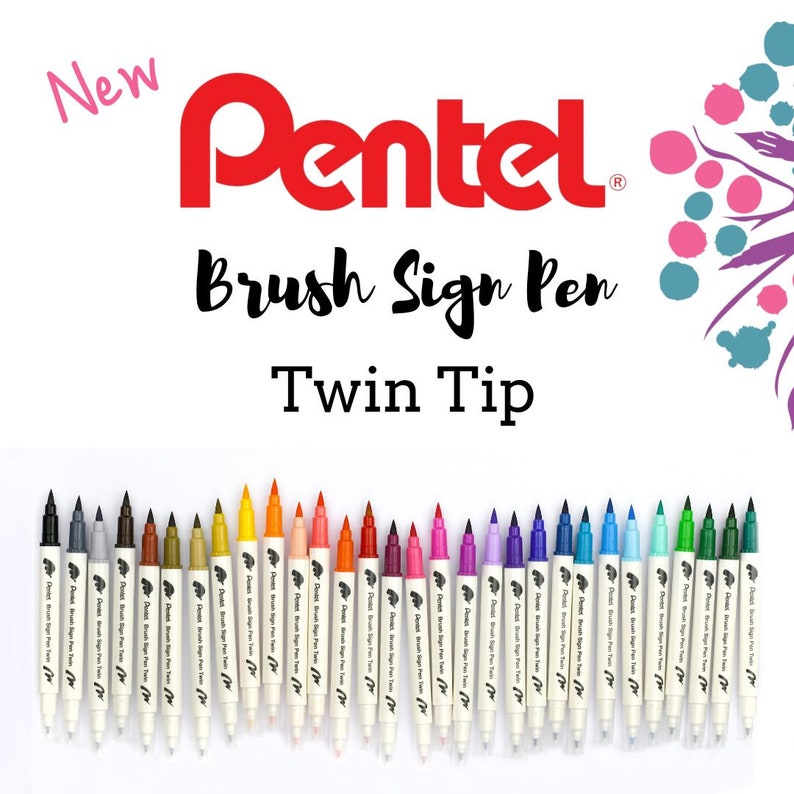 Pentel Brush Sign Pen Twin Tip, Brush Lettering Pens, Journal Supplies, Cute stationary image 1