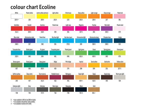 Brush Marker Colour Chart