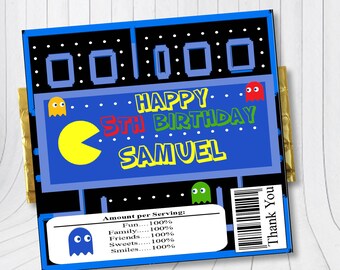 Chocolate bar wrapper Pacman, Arcade game chocolate wrap, Arcade game theme birthday, Pacman birthday, Pacman party, Candy bar wrapper