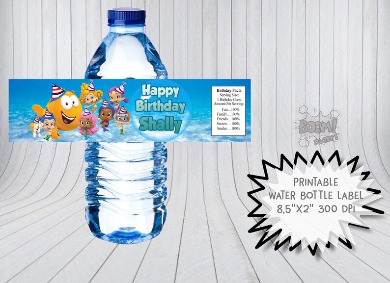 Bubble guppies water bottle labels Printable bottle labels Etsy