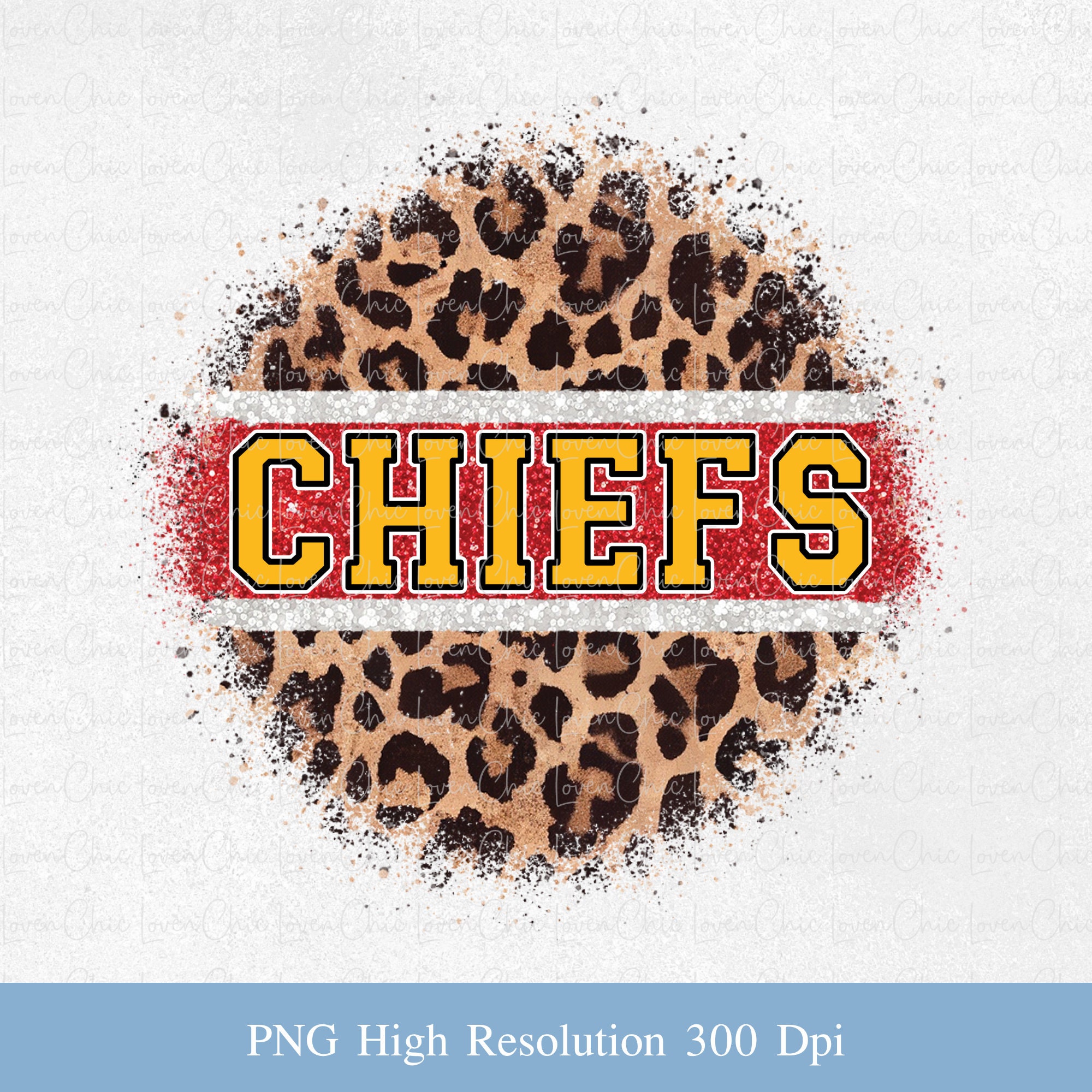 Chiefs Glitter PNG Sublimation, Varsity Football Sequin Png, Leopard ...