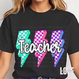 Blitz karierter Lehrer PNG, Lehrer Png, Lehrer Sublimationsdesign, Lehrer Shirt Png, Retro Lehrer Png, DTF, DTG