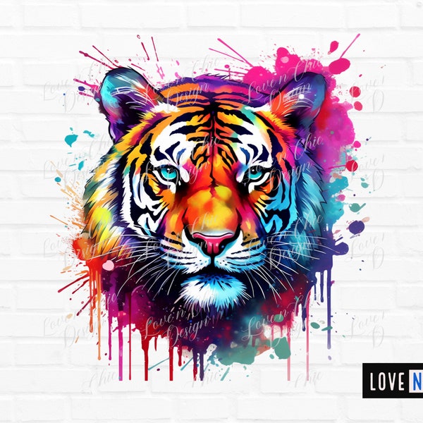 Colorful Tiger PNG, Graffiti Tiger Sublimation Design, Trendy Tiger PNG, Digital Download, Tiger Lover Gift