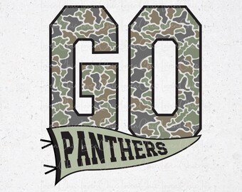 Camo Panthers PNG, Distressed Go Panthers Png, Team Spirit Camouflage Png,